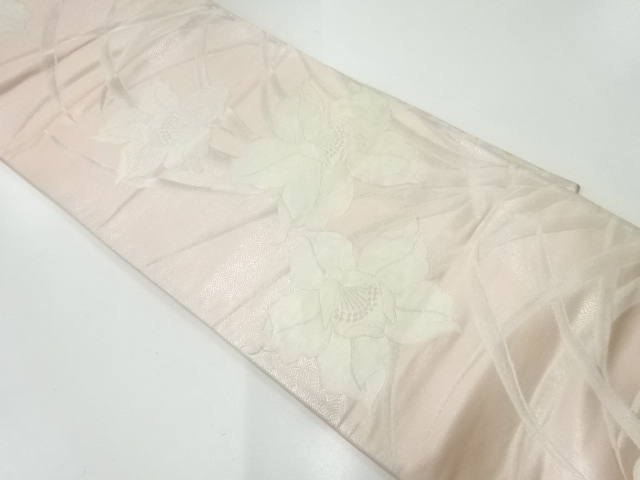 アンティーク　草花模様織出し袋帯（材料）